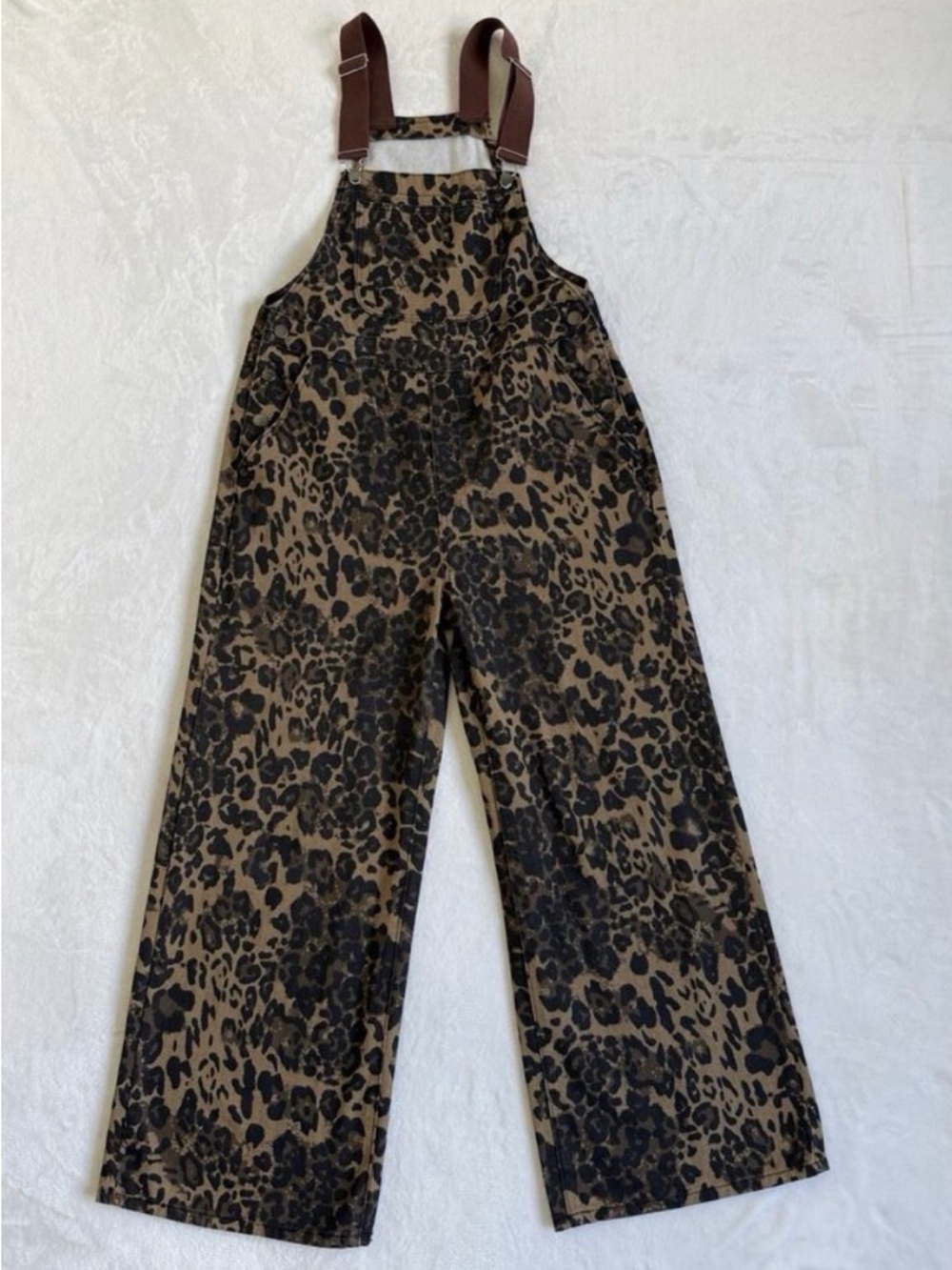 Cider Leopard-Print Wide Overalls with Brown Straps - Picture 2 of 2